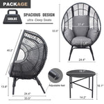 ZUN Patio PE Wicker Egg Chair Model 2 with Black Color Rattan Grey Cushion and Side Table 57693755