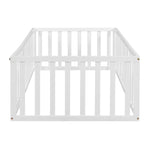 ZUN Twin Size Wood Floor Bed Frame with Fence and Door, White 21437827