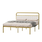 ZUN Metal Steel Platform Bed Frame with Upholstered Headboard cushion - Gold W2992P233415