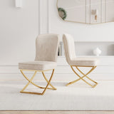 ZUN Dining Set of 2, Beige velvet Backrest and golden Metal legs.For Modern Kitchen Dining Room W1727P195278