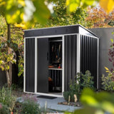 ZUN 6 x 4 FT Outdoor Storage Shed, Metal Garden Storage House with Slanted Roof & Double Sliding Doors 72279813