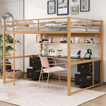 ZUN Full Size Metal Loft Bed with Desk, Drawers and Bedside Tray, Charging Station, USB and socket 86910642