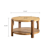 Round Coffee Table with Solid Wood for Living Room, 2-Tier Round Coffee Table with Storage Shelf, W3158P297420