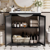 30" Modern Bathroom Vanity with Ceramic Sink, Bathroom Vanity Cabinet with Tempered Blurred Glass N817P279904B