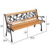 49" Garden Bench Patio Porch Chair Deck Hardwood Cast Iron Love Seat Rose Style Back 80193366