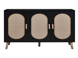 3-door vertical shoe cabinet particle board plastic rattan black frame original wood rattan 99856326