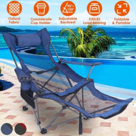 Foldable Camping Chair 330LBS Load Heavy Duty Steel Lawn Chair Collapsible Chair with Reclining 00389752