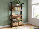 5-Tier Industrial Bookshelf, Slim Storage Bookcase with Steel Frame, Rustic Brown and Black 37752428
