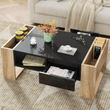 ON-TREND High Glossy Coffee Table with 2 Drawers, Practical Two Tone Center Table with Hidden N721P205792B