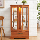 Glass Cabinet Lighted Glass Cabinet Curio Display Cabinet with Adjustable Glass Shelves 2 Doors and W2275P295883