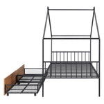 ZUN Twin Size Metal House Bed with Two Drawers, Black MF323483AAB