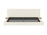 California King Upholstered Platform Bed Frame with Sliding Side Shelves, Corduroy Padded Bed with W1820P510295
