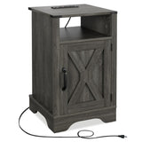 Farmhouse Nightstand Side Table, Wooden Rustic End Table, Tall Bedside Table with Electrical Outlets B082134936