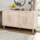 59'' Farmhouse Curved Vintage Storage Sideboard with Large Wooden Handles, Vertical Wood Grain W1445P214051