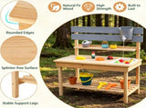 Natural Fir Wood Children Mud Kitchen Toy, Interactive Outdoor Sensory Play Station with Storage 86954566