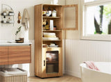 67" Tall Slim Bathroom Storage Cabinet with Fluted Doors, Adjustable Shelf Freestanding Narrow 15082223