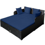 Navy Outdoor Rattan Daybed with Upholstered Cushions 93205314