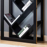 ZUN Abstract Bookcase with Seven V-Shape Shelves, Black & Faux Gold Trim B107130910