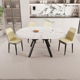 47-63" expandable circular dining tables , equipped with 4 PU fabric thick cushioned dining chairs 91064856