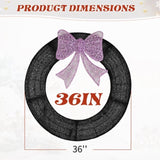 36in Pre-lit Outdoor Christmas Wreath Decoration, Lighted Metal Wreath with Purple Bow, Remote 65188732