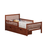 Twin Size Wood Platform Bed with Guardrails on Both Sides and Two Storage Drawers, Walnut N733P172696D