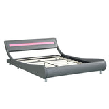 Faux Leather Upholstered Platform Bed Frame with led lighting , Curve Design, Wood Slat Support, No W2297140906