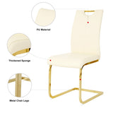 ZUN Modern Light Yellow PU dining chair Living room chair Upholstered chair, gold metal chair leg W210P179895