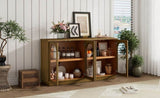 TREXM 4-Door Large Storage Buffet Cabinet with Glass Doors, Arched Cabinet with Adjustable Shelves N715P247544D