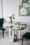 47x47x31.5" Round Dining Table with Elegant Floral Design and Mirrored Silver Finish W2078P248208