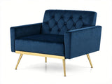 Blue Modern Tufted Velvet Accent Chair, Ergonomic Wide Seat Single Sofa Chair with Padded Armrests, 12808799