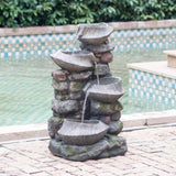 19x15x31.5" Indoor Outdoor Stone Water, 4-Tier Polyresin Cascading Rock Bowl Freestanding W2078124491