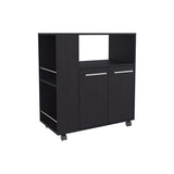 FM FURNITURE Linden Kitchen Cart with Microwave Shelf. Open Storage. and Two-Door Cabinet. Wengue B128P283299