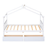 ZUN Twin Size Wooden House Bed with Drawers, White 34860555