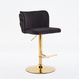 A&A Furniture,Swivel Barstools Adjusatble Seat Height With Gold-plating Base, Classic Velvet W1143P204044
