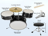 14"x10" 3-Pieces Junior Kids Drum Set Kit Pedal Drum Stick Wrench Drum Stool Black 28702756