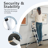 White four-step ladder, light folding four-step stool, wide anti-skid pedal and safety handle, W2717P239467