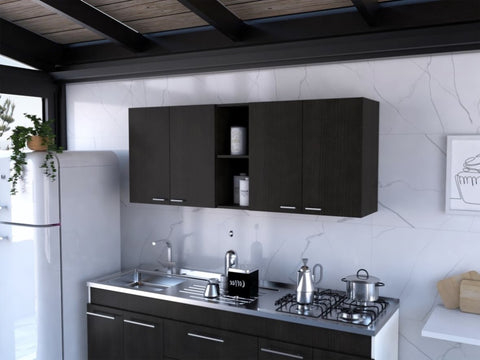 ZUN Portofino 150 Wall Cabinet, Double Door, Two External Shelves, Two Interior Shelves -Black B20091978