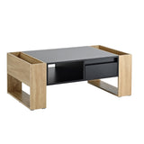 ON-TREND High Glossy Coffee Table with 2 Drawers, Practical Two Tone Center Table with Hidden N721P205792B