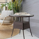 31.5" Patio Table for 4-Person, Outdoor Patio Wicker Round Table, All-Weather Rattan Bistro 50420156