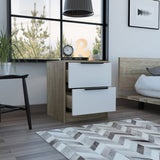 Kaia Nightstand , End Table, Side Table Two Drawers, Metal Handle -White / Pine B20092066