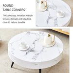 ZUN 31.5" White Marble-Patterned MDF Round Coffee Table with black Metal Legs.Adjustable Feet,Coffee W1151P205775