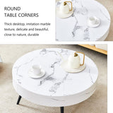 ZUN 31.5" White Marble-Patterned MDF Round Coffee Table with black Metal Legs.Adjustable Feet,Coffee W1151P205775