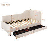 Twin Size L-Shaped Corduroy Daybed,Upholstered Bed Frame with 2 Storage Drawers, Beige N733P171470A
