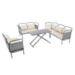 ZUN 5-Piece Modern Patio Sectional Sofa Set Outdoor Woven Rope Furniture Set with Glass Table and 20426413