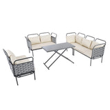 ZUN 5-Piece Modern Patio Sectional Sofa Set Outdoor Woven Rope Furniture Set with Glass Table and 20426413