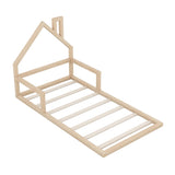 Twin Size Wood Floor Bed with House-shaped Headboard, Natural WF304145AAN