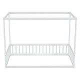 Twin Size Canopy Frame Floor Bed with Fence, Guardrails,White W504P143278