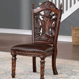 Traditional 2pcs Side Chairs Brown Cherry Leatherette Seats Faux Wood Carved Details Formal Solid B011P234703