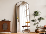 58"x19" Arched Full Length Mirror with Aluminum Alloy Frame Freestanding Floor Dressing Mirror, 99221356