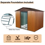 ZUN 8ft x 6ft Outdoor Metal Storage Shed with Floor Base,Coffee W540P175672